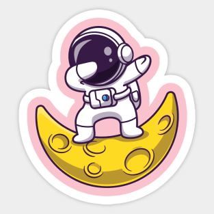 Astronauts Dabbing On The Moon Cartoon Sticker